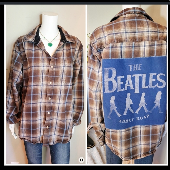 Custom Made One Of A Kind Upcycled Vintage Beatles Flannel